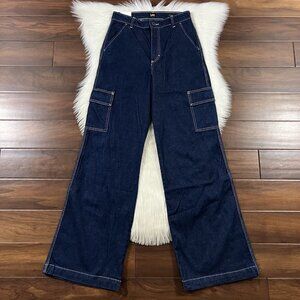 Lee Women's Size 29 Dark Wash High Rise A‎ Line Cargo Denim Jeans Wide Leg